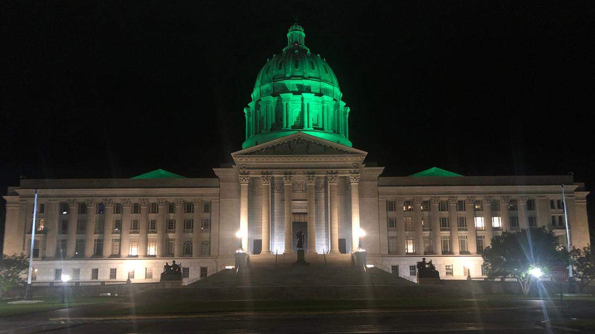 The Missouri State Capitol's dome was lit green for Mental Health Awareness Month in May 2022