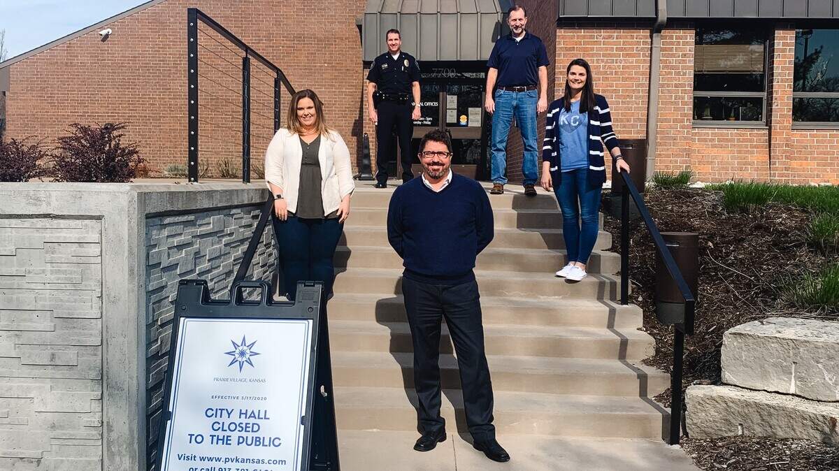 Prairie Village Mayor Eric Mikkelson has heard about and seen many acts of kindness in his city. He says his city staff management team are among the local heroes who deserve recognition. First row Mayor Eric Mikkelson. Second row, from left Jamie Robichaud Meghan Buum. Back row, from left, Tim Schwartzkopf, Wes Jordan.