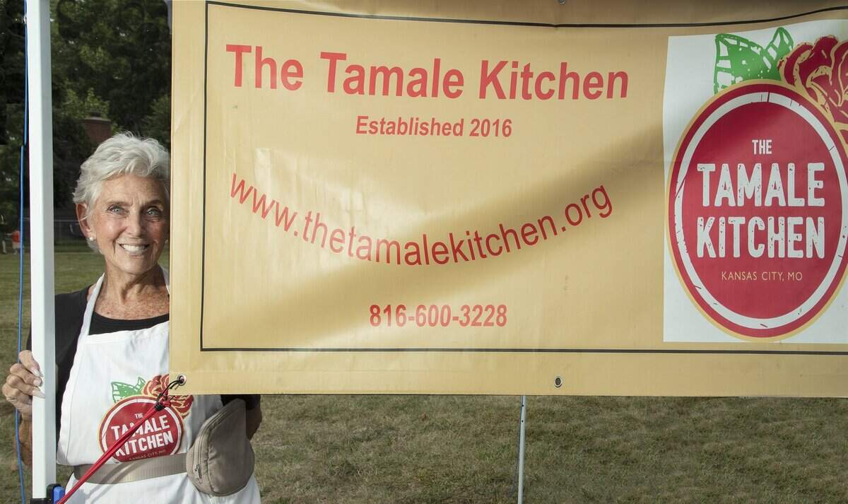 Becky Gripp, founder of The Tamale Kitchen at her food booth Saturday September 13, 2025, at the third annual Fiesta Roeland Park at R Park, 5535 Jupiter Dr.. The Fiesta was put on by Neighbors for Roeland Park .