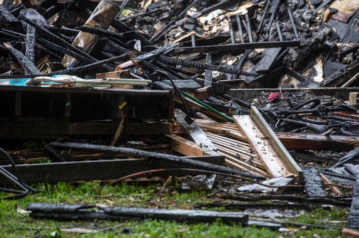 The remains of the duplex that exploded in the 7500 block of Englewood Avenue, as seen Tuesday, June 29, 2021 in Raytown.