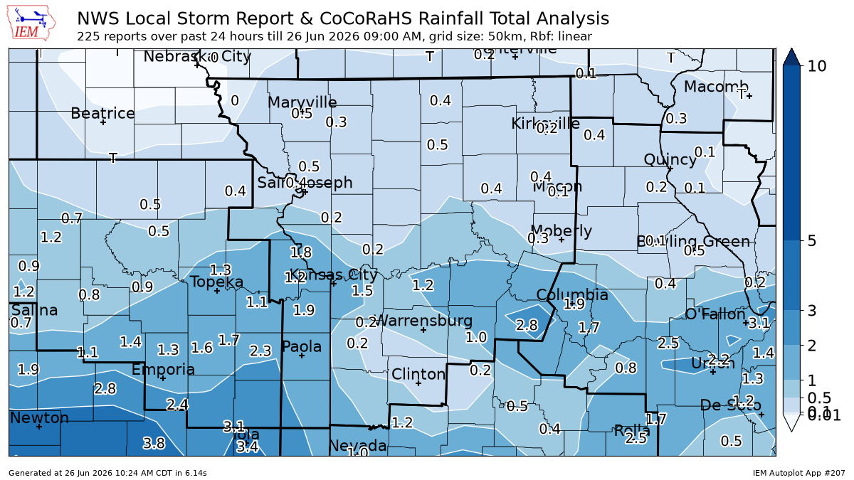 Storms rolled through the Kansas City area Thursday, soaking World Cup crowds. Here’s a look at where the heaviest rains fell in the area. Just over 2 inches of rain was reported in parts of the metro during the 24 hours ending at 9 a.m. Friday