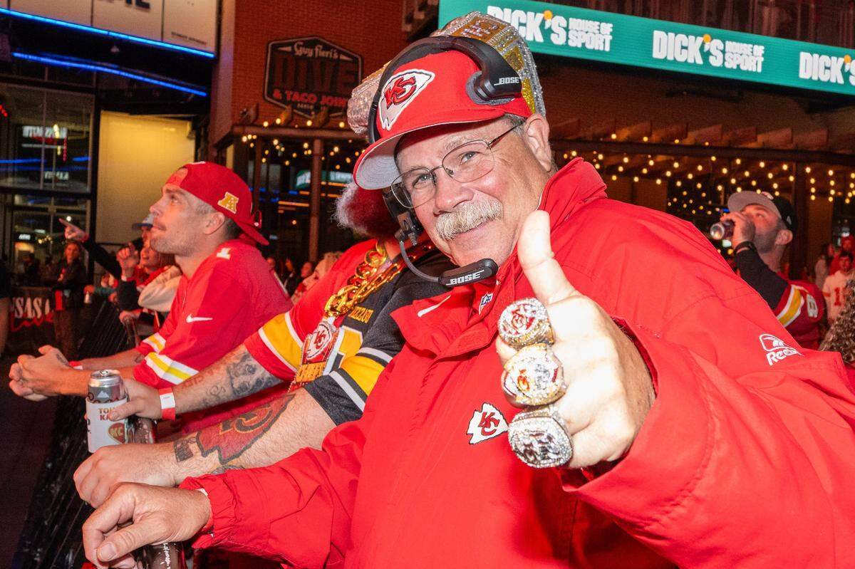 Kansas City native Chris Brown dressed as Chiefs coach Andy Reid  at the KC Live! watch party for the Chiefs season opening game vs. the Los Angeles Chargers, on Friday, Sept. 5, in Kansas City Power and Light District.