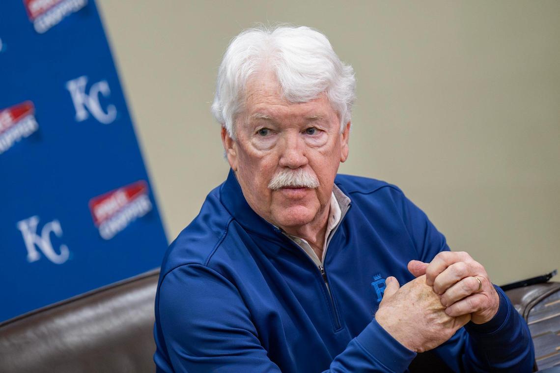 Kansas City Royals owner John Sherman answers questions from the media during a press conference at Royals Rally Fan Fest on Saturday, Feb. 1, 2025, at Kauffman Stadium.