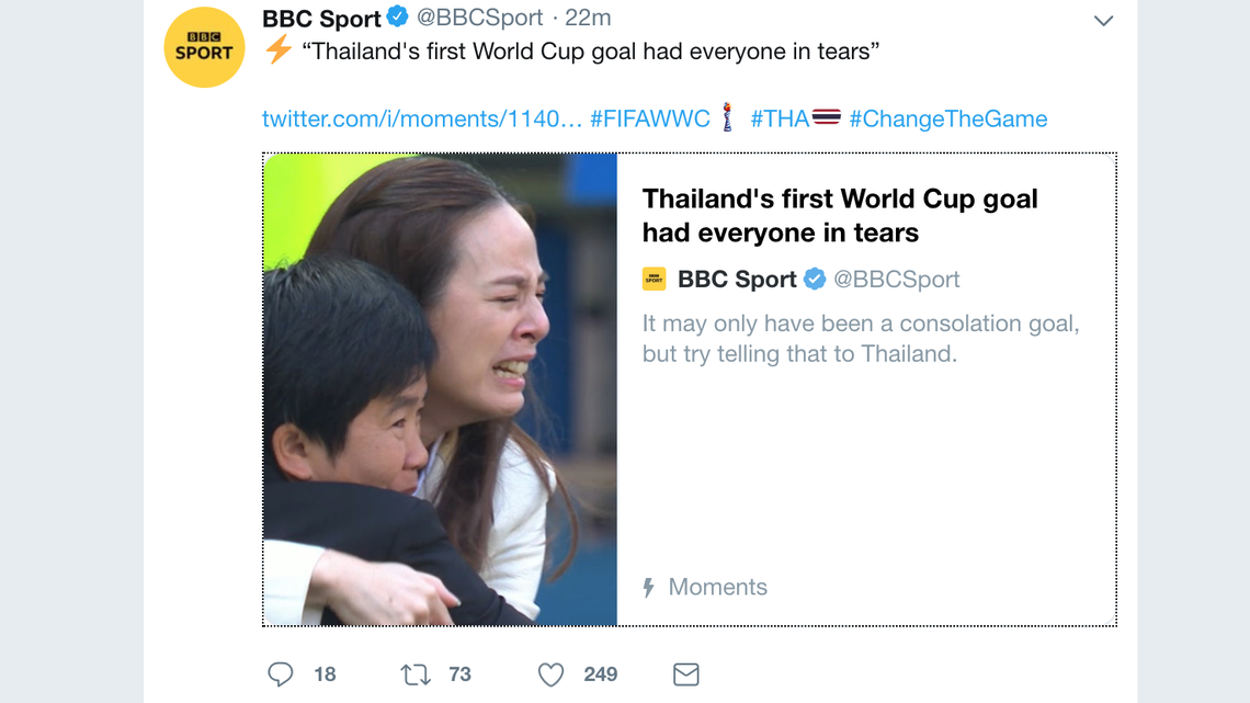 Thailand scores its 1st goal of 2019 Women’s World Cup, and the world starts crying