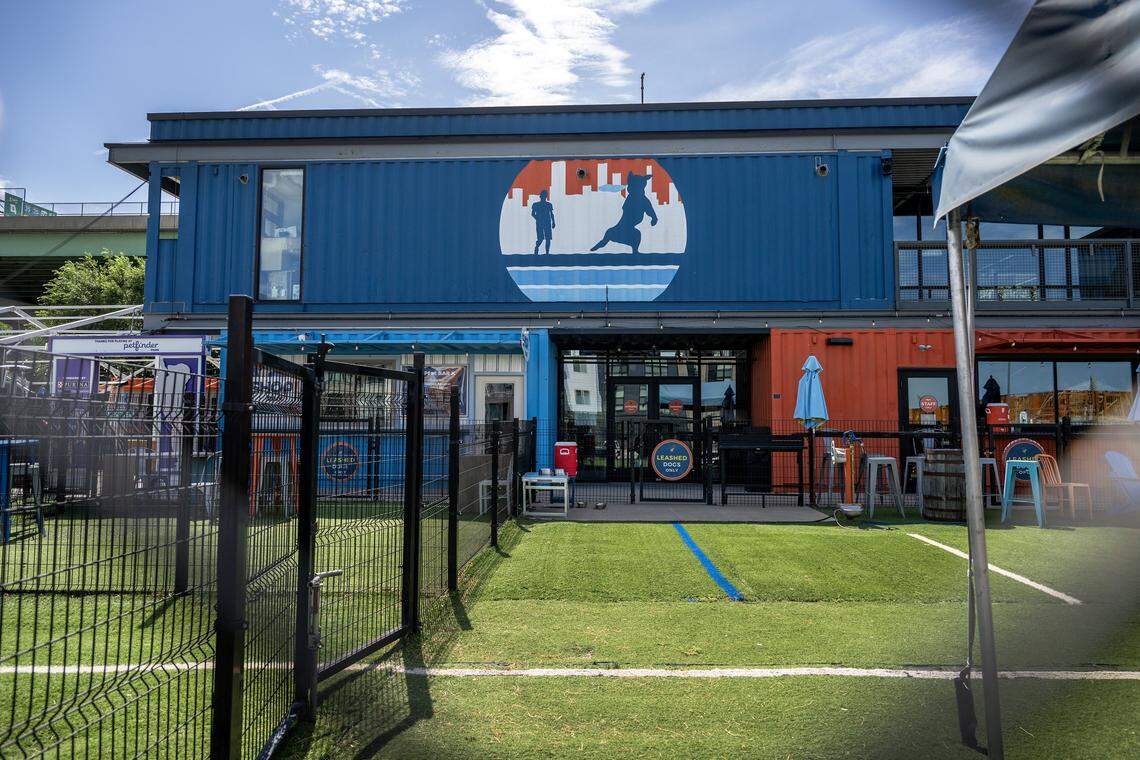 Bar K, formerly located at 501 Berkley Parkway, is pictured on Tuesday, July 30, 2025, in Kansas City. The dog bar and park permanently closed this week, citing riverfront construction and financial pressures.