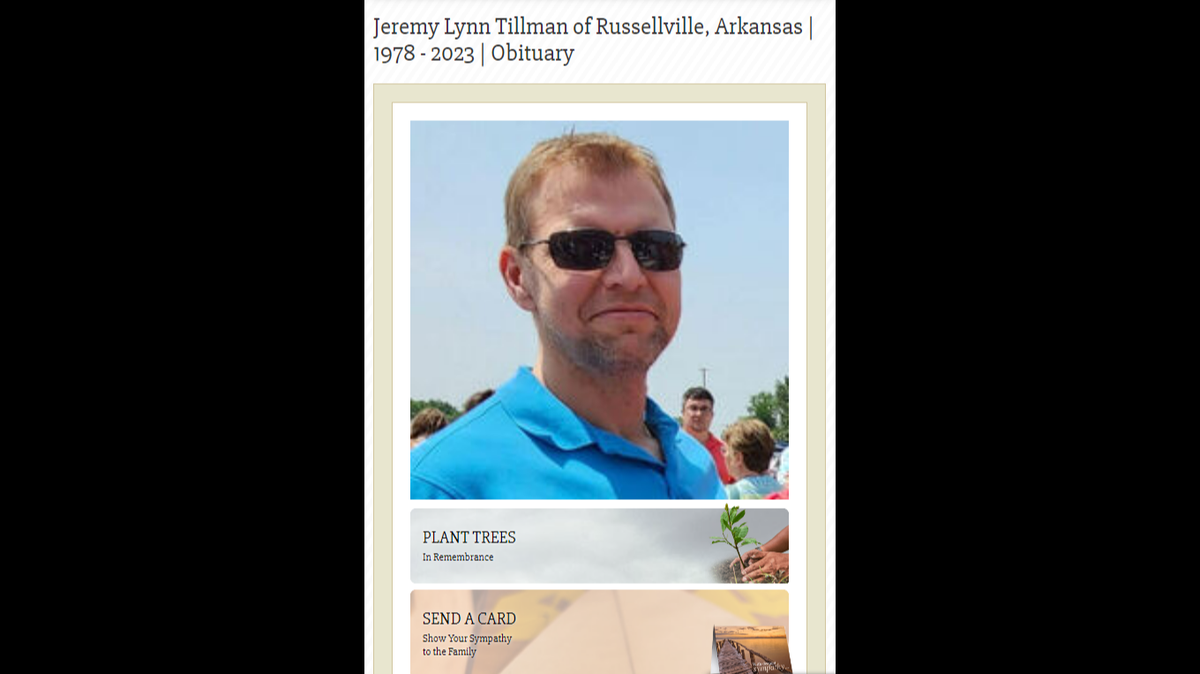 Jeremy Tillman, 45, died Saturday, Aug. 19, after helping move his son to college, according to local news reports.