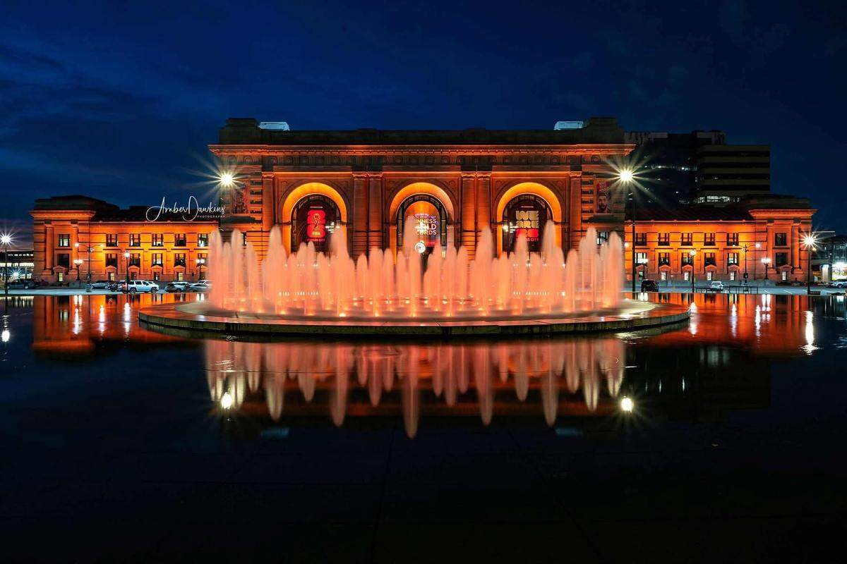 Kansas City’s Union Station lit up in orange Monday night to honor the announcement of Taylor Swift’s 12th album, “The Life of a Showgirl.” The album’s color scheme is orange.