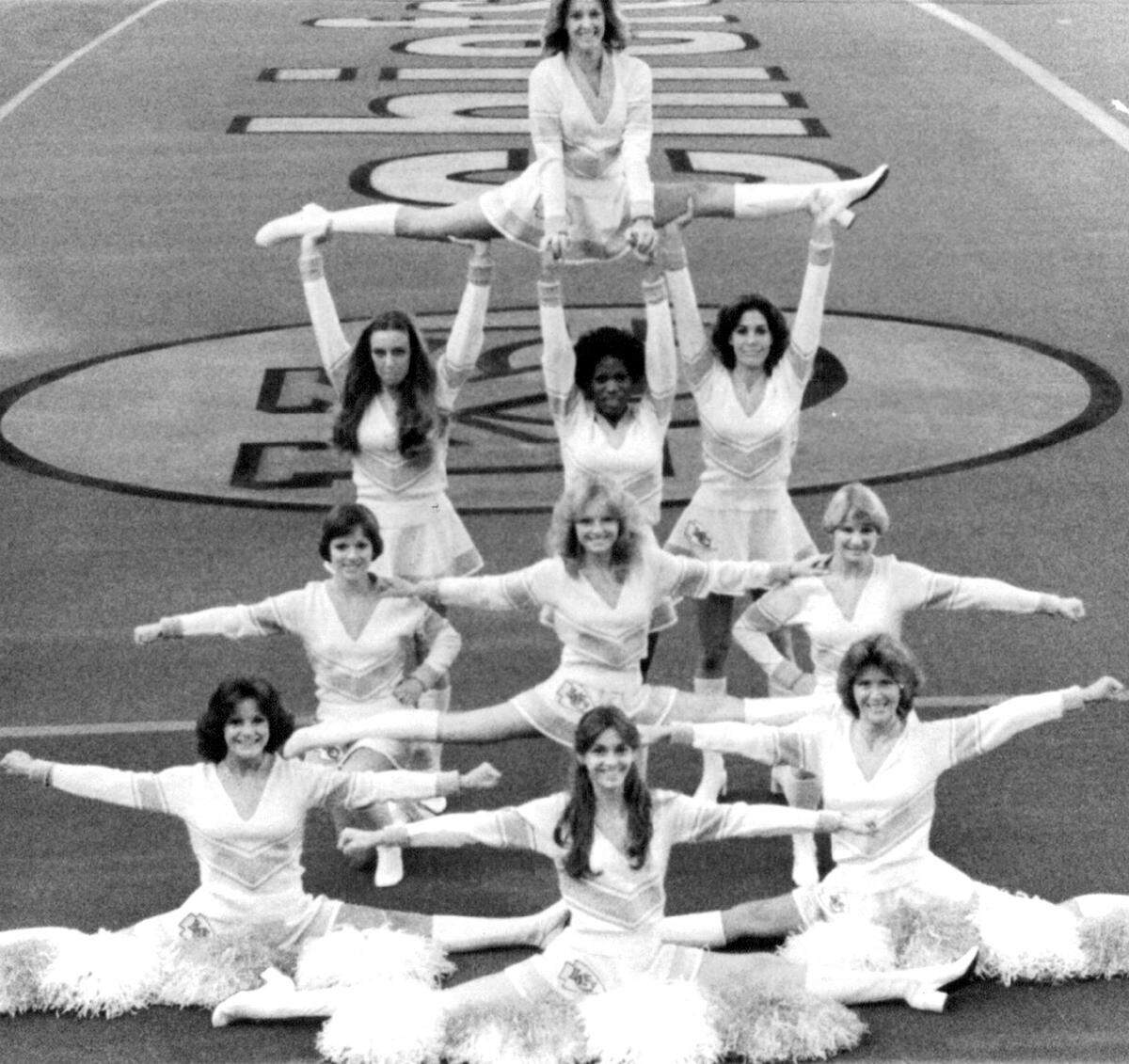 Two innovations mark the 1978 Kansas City Chiefs Cheerleaders squad: new uniforms and new formations. Chiefs officials, adamant in their refusal to copy the cheesecake-style outfits made popular by the Dallas Cowboys cheerleaders, have chosen uniforms one official describes as “classy but showy.”