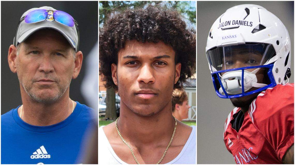 Kansas football recruits have taken to social media to recruit four-star in-state prospect Michael Boganowski (middle), who is in the class of 2024.