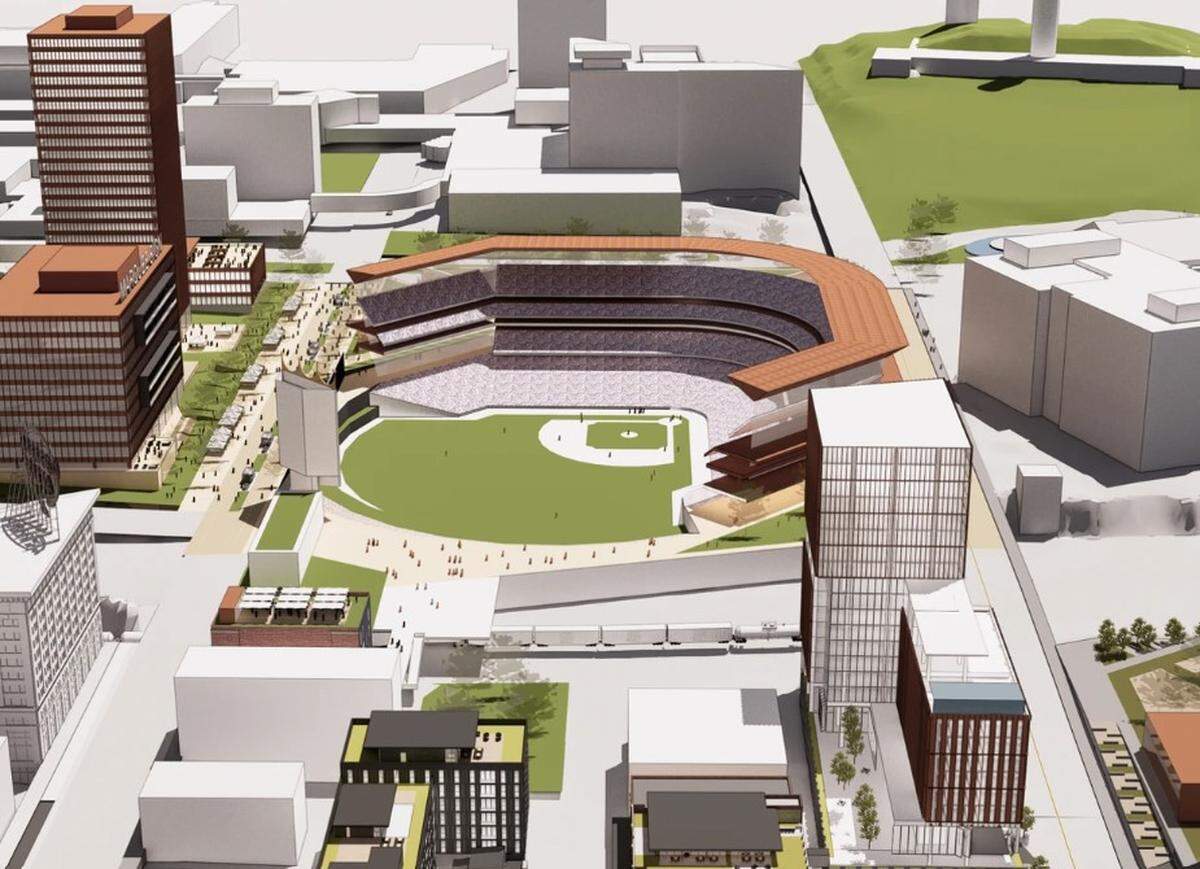 A rendering of proposed Royals ballpark in Washington Square Park.