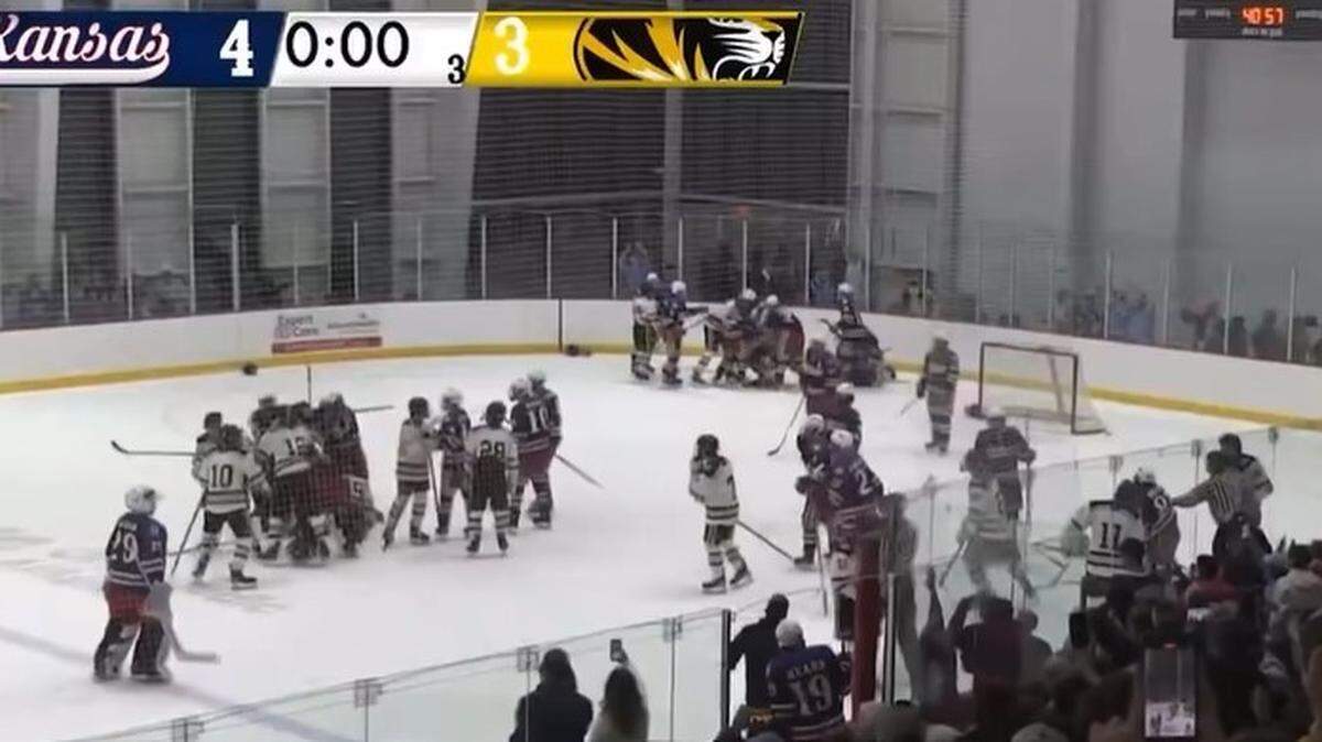 Tempers flared and fists flied at the end of the KU-Mizzou hockey match.