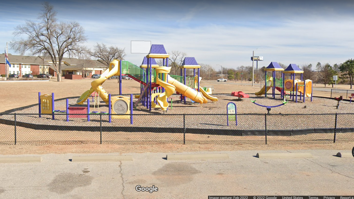 Veterans Park in Jenks, Okahoma, where police arrested a man after parents reported him yanking children off a merry-go-round.