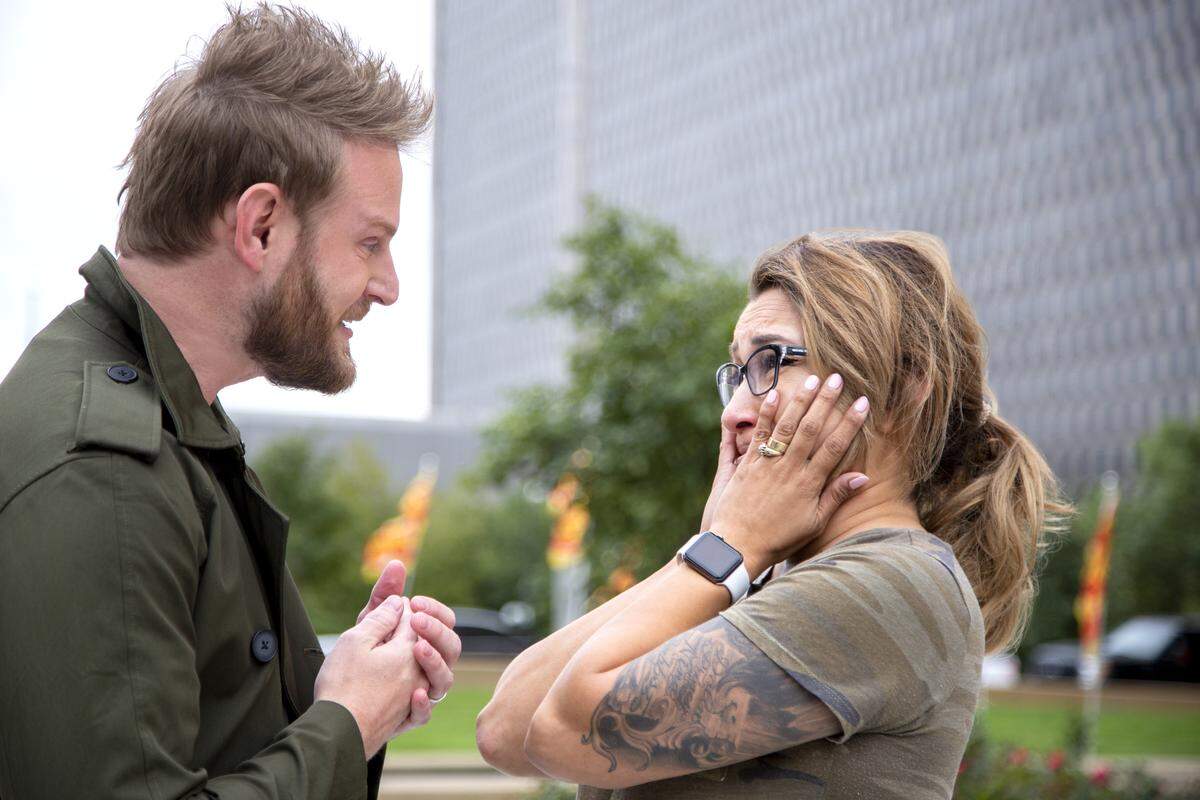Host Bobby Berk with Deanna Munoz, who founded the Latino Arts Festival of Kansas City.