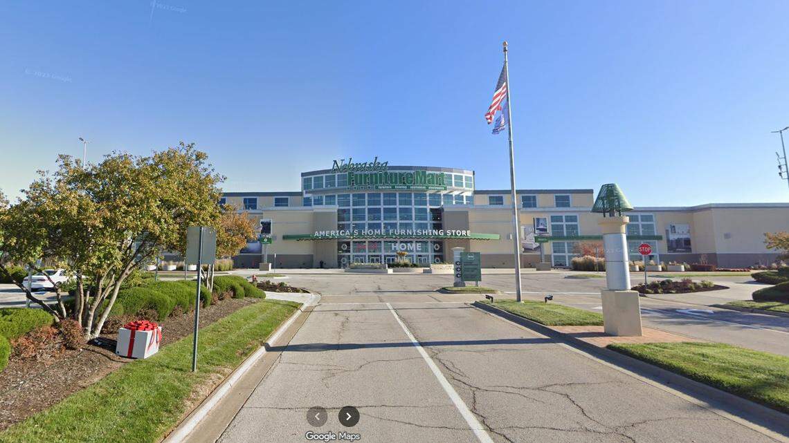 A Kansas City-area family is suing Nebraska Furniture Mart, alleging the company advertised in-home carpet installation but sent unvetted contractors, one of whom pleaded guilty to sexually assaulting their young granddaughter in Peculiar, Missouri, last year. The store is shown here in a Google Maps streetview image.