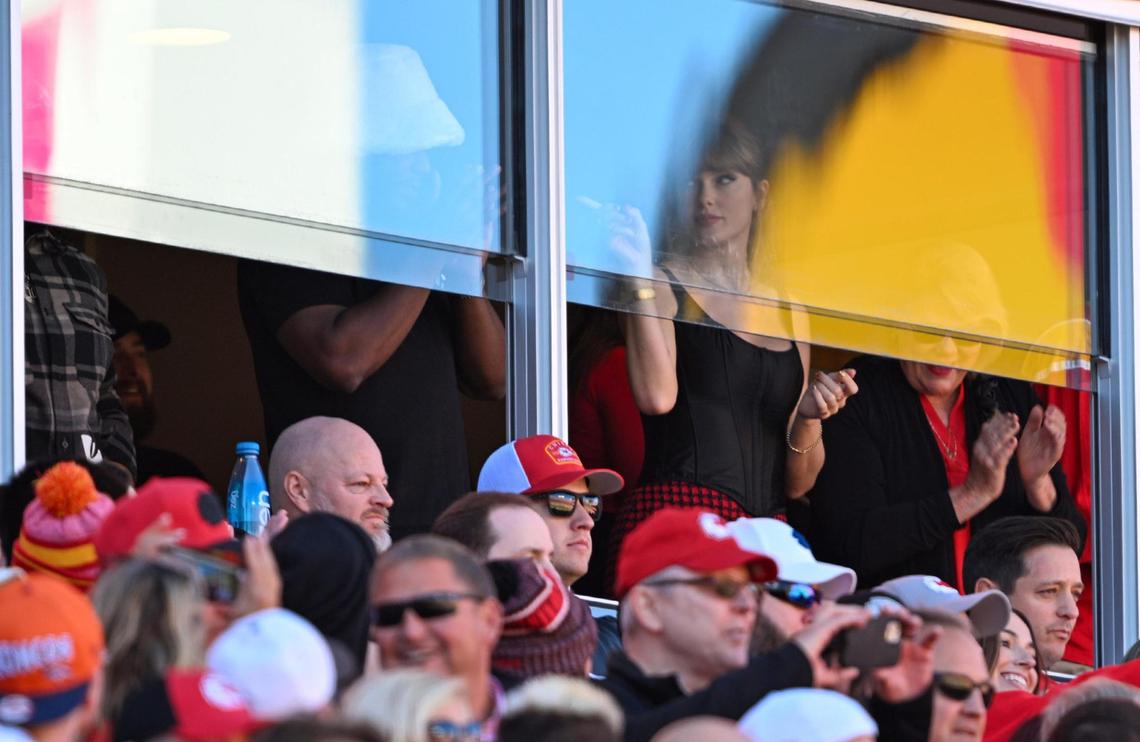 Pop star Taylor Swift watches the Chiefs take on the Broncos on Sunday, Nov. 10, 2024, at GEHA Field at Arrowhead Stadium.