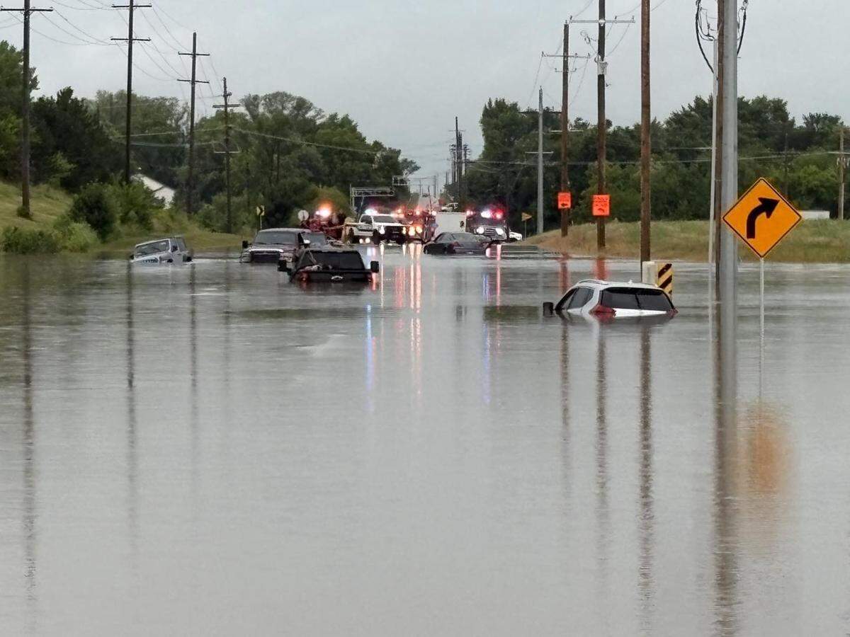 Overnight rains on Wednesday led to a closed intersection near Old 56 Hwy and Clare Road near Olathe and Gardner. The Johnson County Sheriff’s Office posted this picture on Facebook on Thursday morning.