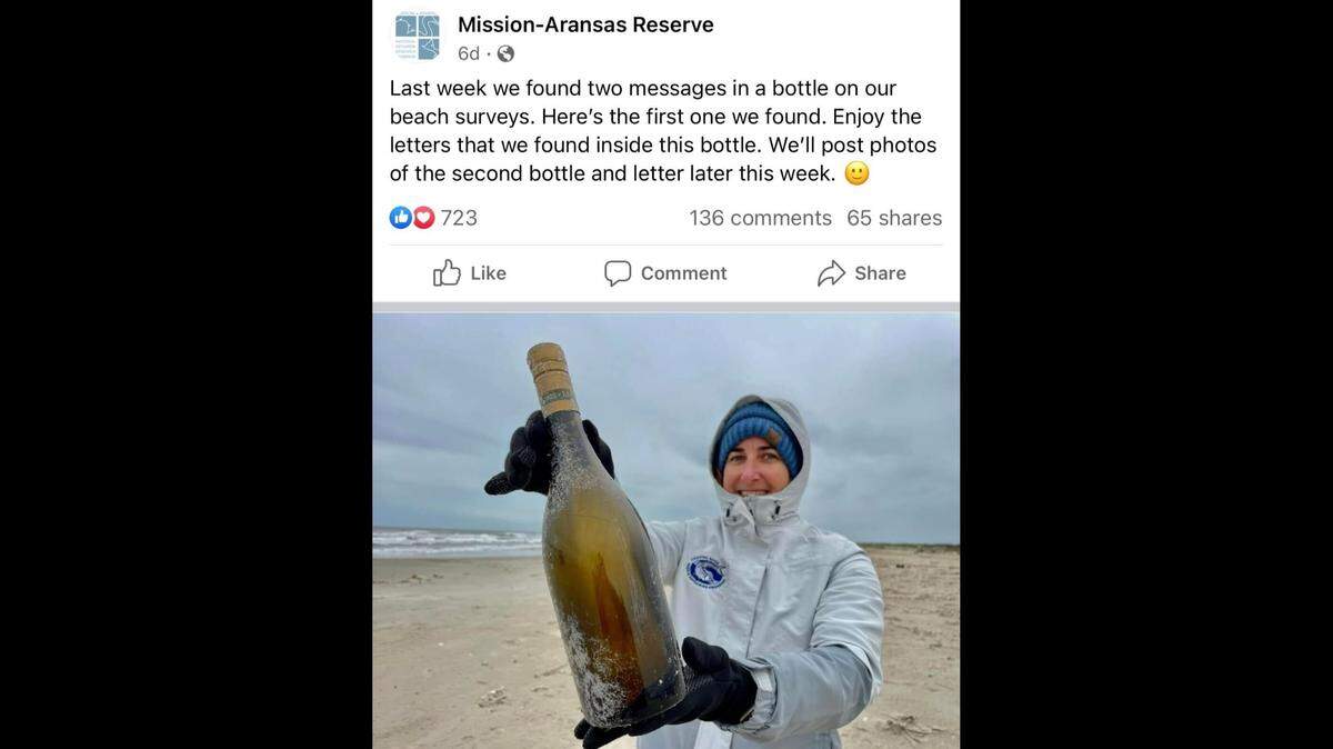 Two messages were found inside this bottle that washed up on a Texas beach.