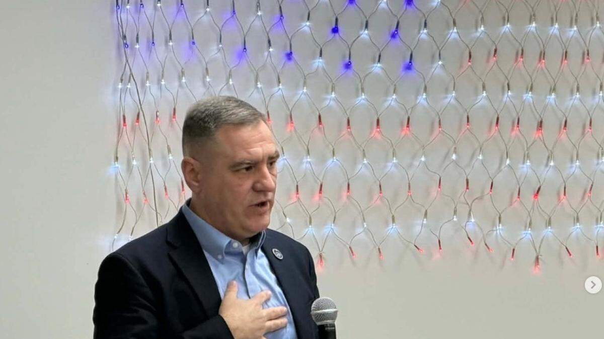 Kansas State Representative Pat Proctor speaks to the Sunflower Republican Club. He backs Trump’s measures that could restrict mail voting and ballot access in Kansas.