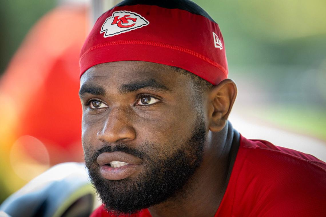 Chiefs running back Clyde Edwards-Helaire talks about dealing with PTSD after practice at training camp at Missouri Western State University on Thursday, Aug. 1, 2024, in St. Joseph.