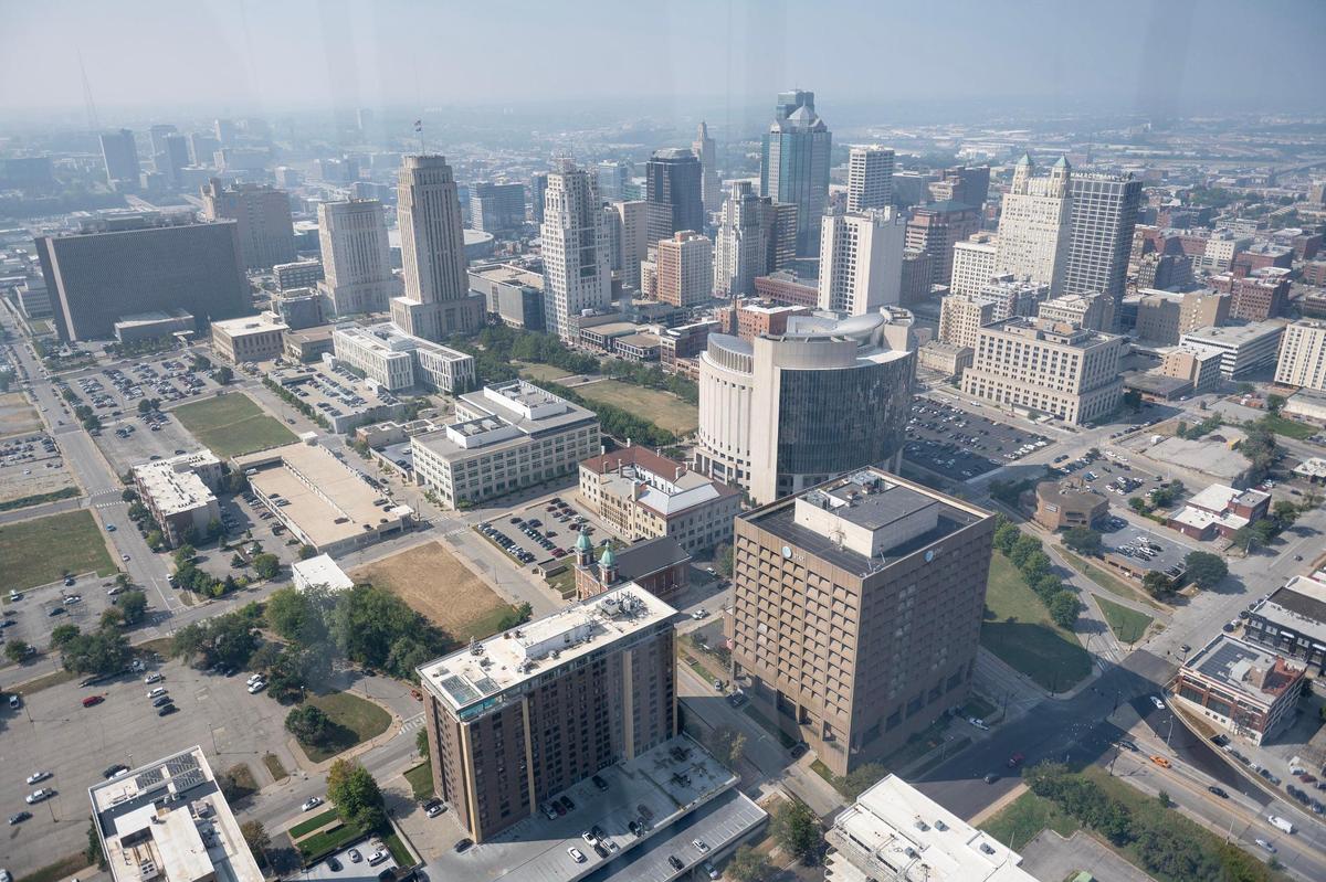 Downtown Kansas City as seen from the Subway blimp on Wednesday, Sept. 6, 2023, in Kansas City.