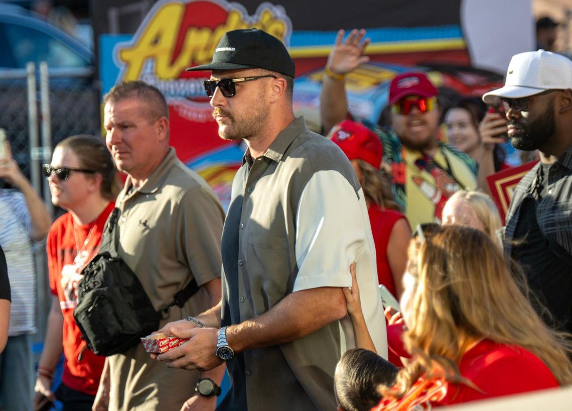 Travis Kelce walked through the crowd of fans and car enthusiasts who flocked to Kelce Car Jam in Kansas City on Saturday, October 5, 2024.