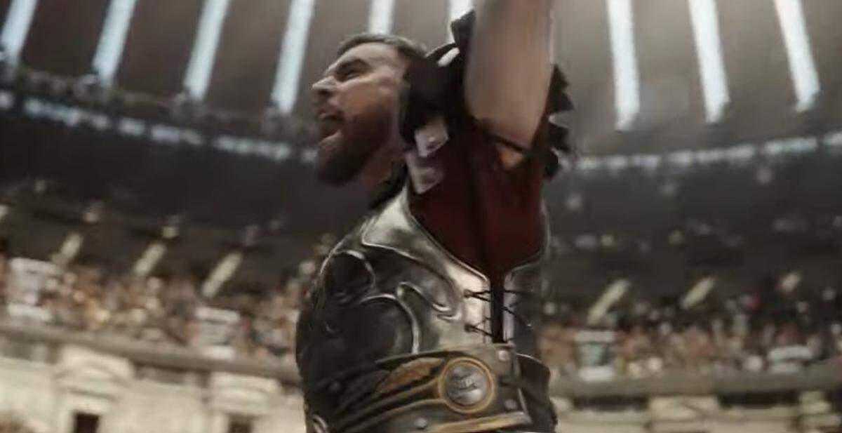 Travis Kelce portrays a Roman gladiator in a new commercial for Pepsi.
