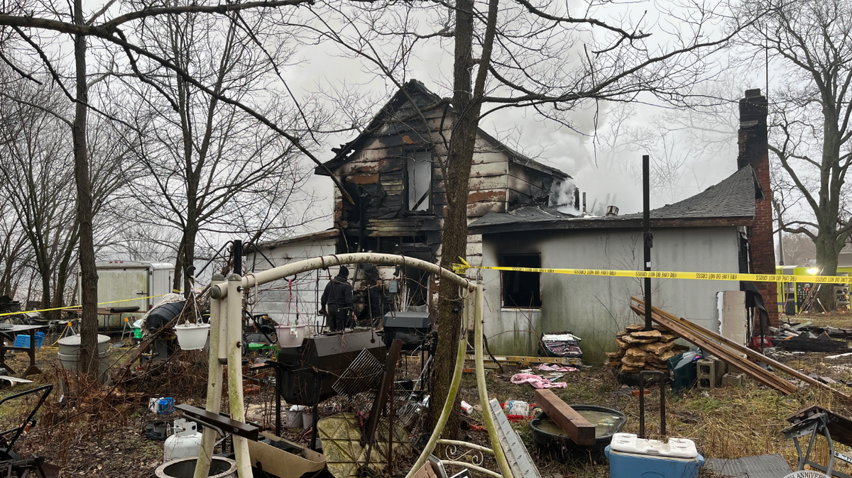 A woman died after a house fire near East 296th Street and South Hess Road in Harrisonville, Missouri, Jan. 26, 2022. Authorities are working to determine the cause of the fire.