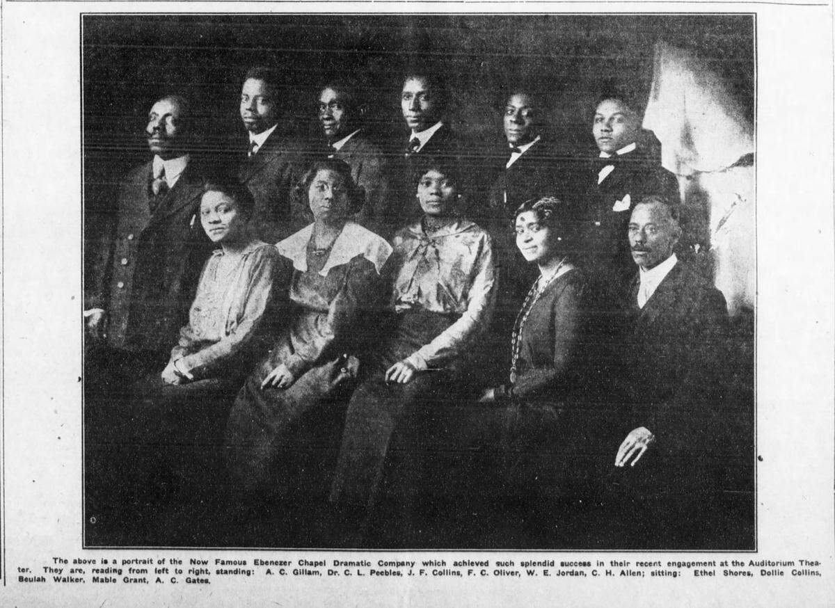 The Ebenezer Chapel Dramatic Company in 1920, including Charles H. Allen (far right, standing) and A. C. Gates (far right, seated)