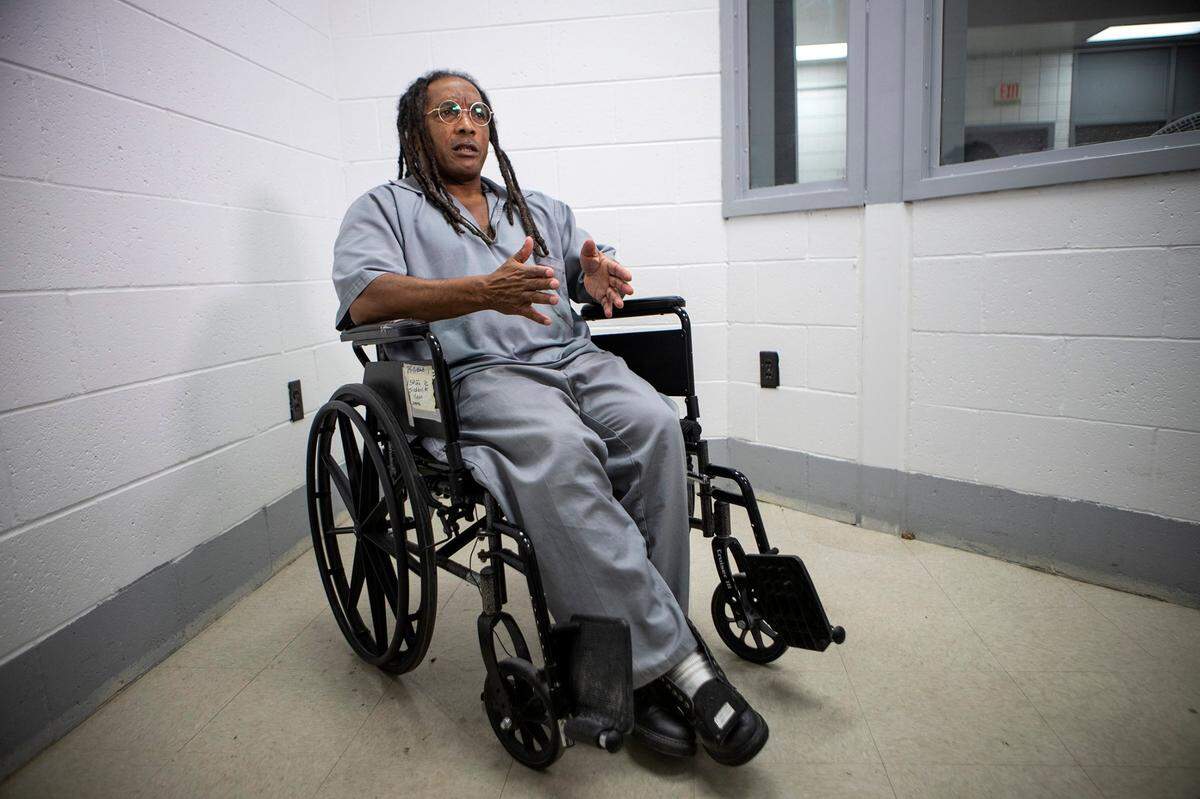 Kevin Strickland is pictured in an interview room at Western Missouri Correctional Center on Nov. 5, 2019. Strickland is serving a life sentence for a 1978 triple murder that he claims he did not commit. He says that when he has his first parole hearing, he probably will not be released because he refuses to accept responsibility for a crime that he did not commit. “It’s a matter of principle now,” he said. “My life is over. They took all my prime years.” He now uses a wheel chair because medical issues keep him from standing for more than a few minutes at a time.