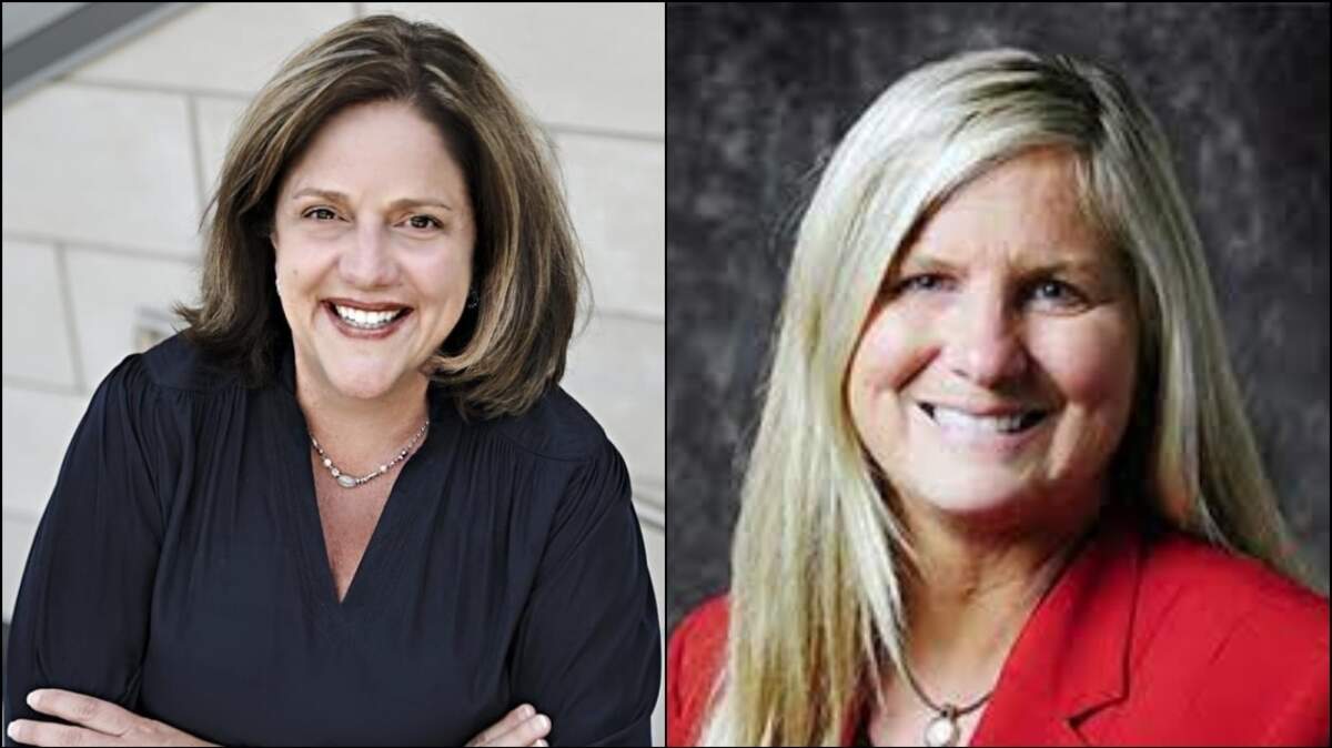 Republican incumbent Michelle Dombrosky, right, is seeking a second term on the Kansas state board of education, facing a challenge from Overland Park Democrat Sheila Albers.