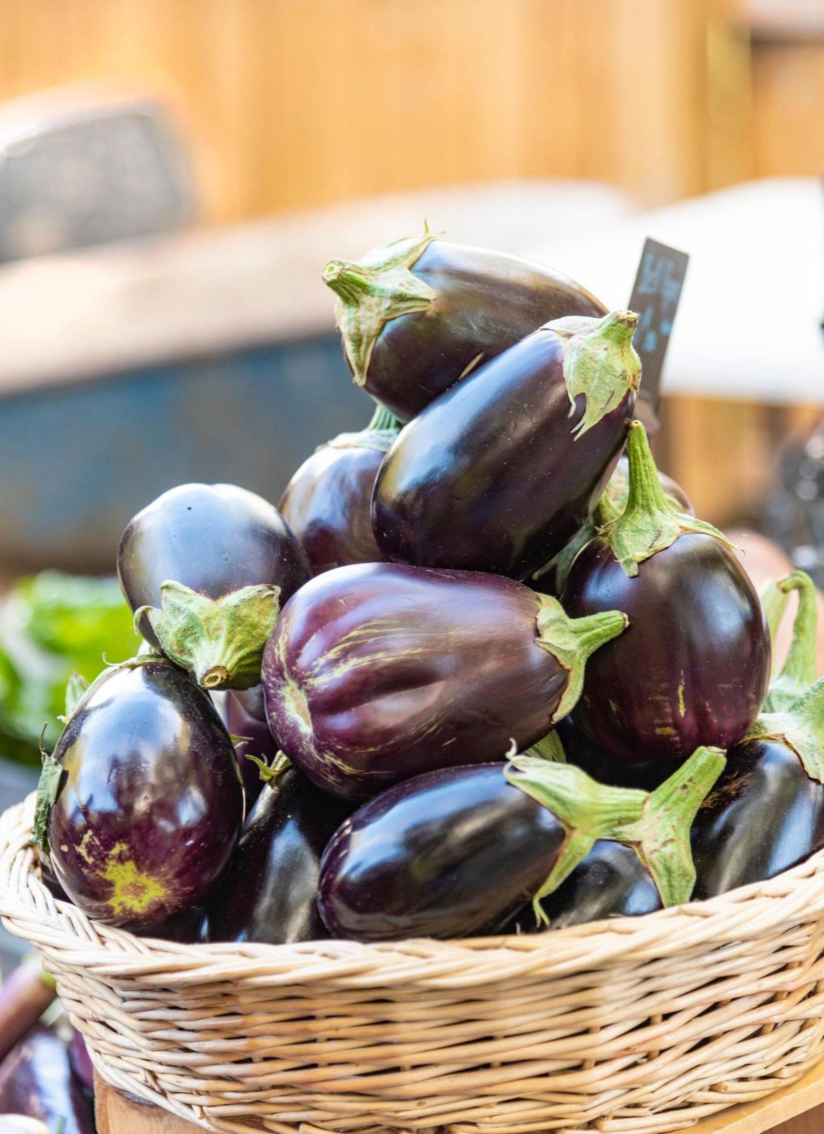 Eggplants awaited produce buyers at the Young Family Farm.
