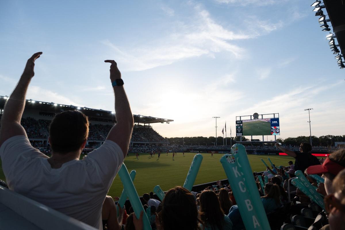 KC Current fans cheer during a match against Chicago Red Stars on Friday, June 14, 2024, at CPKC Stadium in Kansas City.