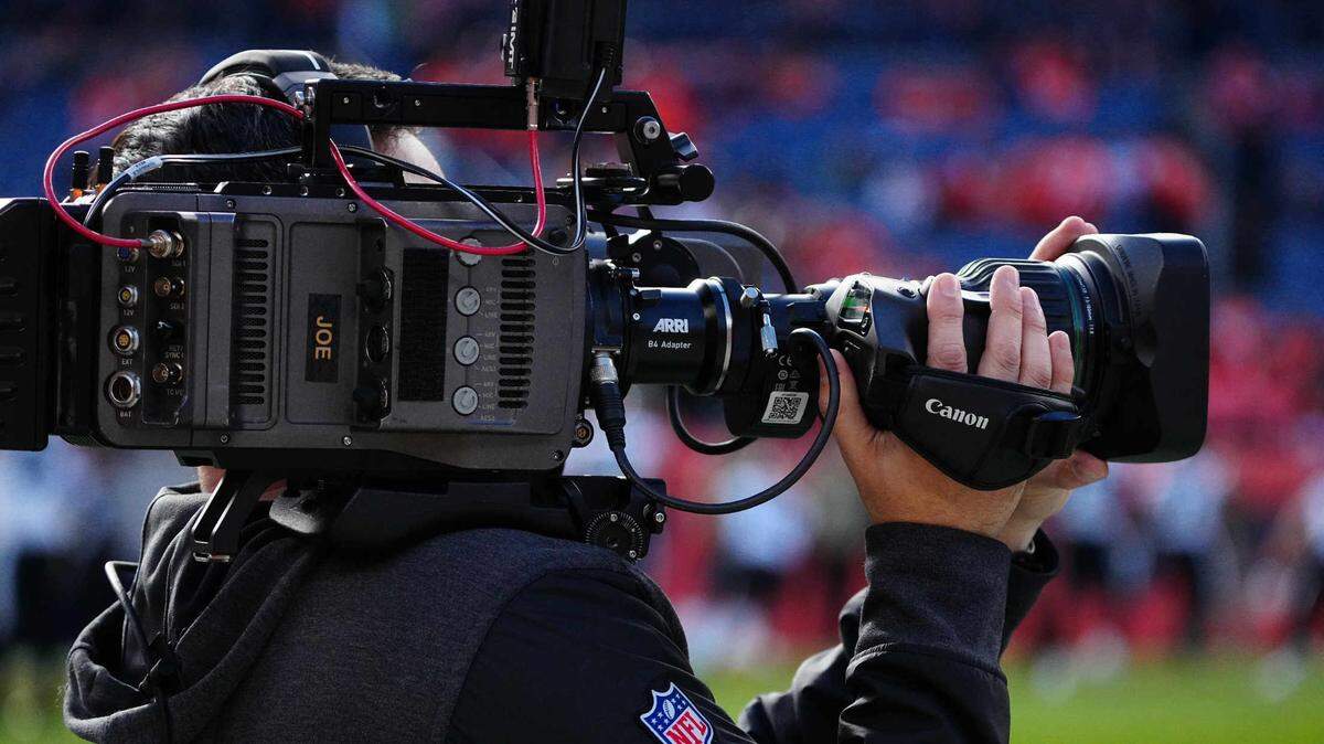 A general view of a CBS Sports sideline camera prior to an NFL game at Empower Field at Mile High in Denver on Nov. 14, 2021.