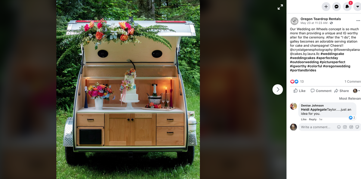Oregon Teardrop Rentals allows couples to rent a trailer as the centerpiece for their socially distanced weddings.