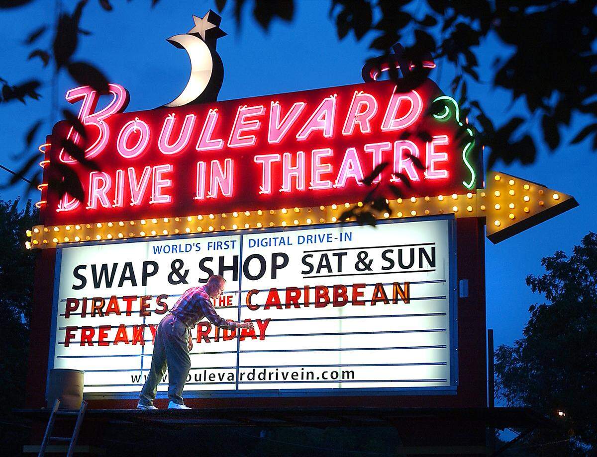 By 2003, Wes Neal had been changing the Boulevard Drive-in marquee for 50 years.