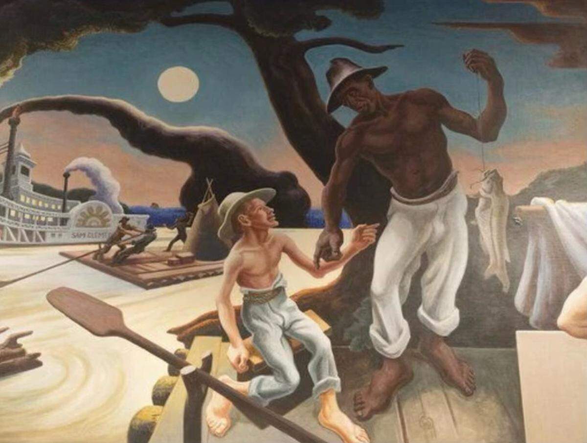 A mural painted by Missouri-born artist Thomas Hart Benton in the Missouri House lounge on the third floor of the Missouri Capitol.