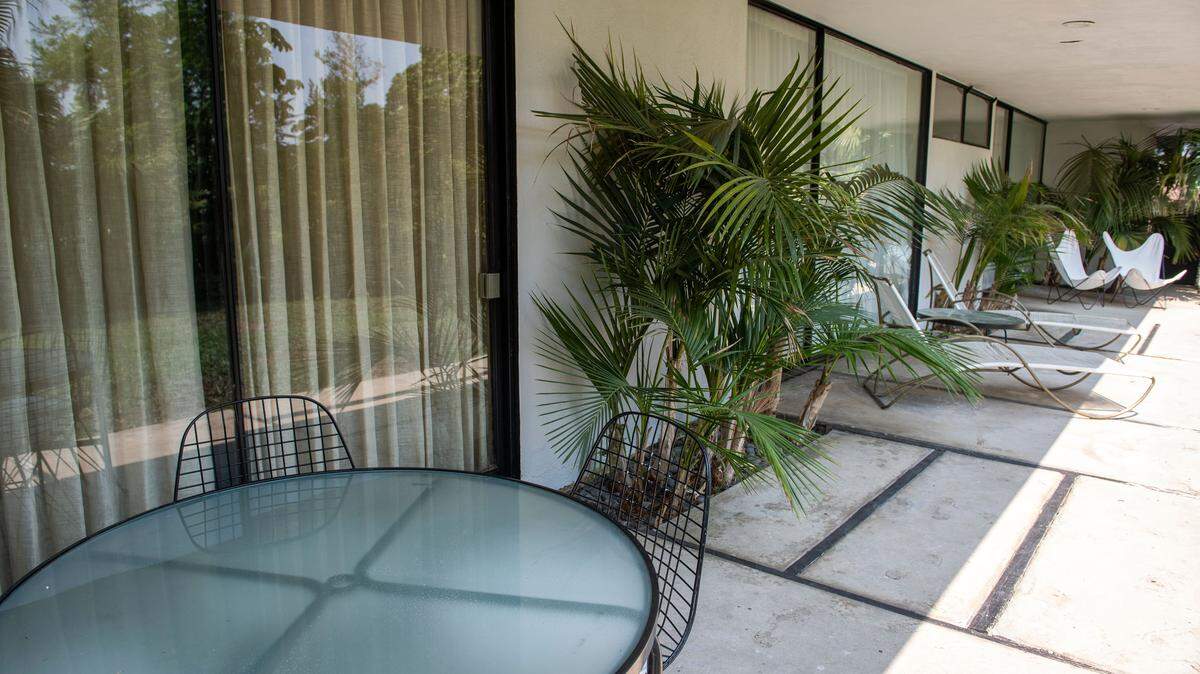 An outdoor table.