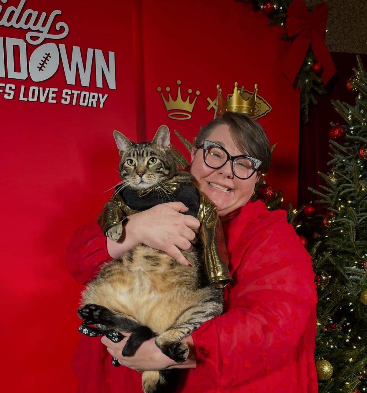Brandy Peed of KCK with her celebrity feline Sly James the Cat, aka Catrick Mahomes.
