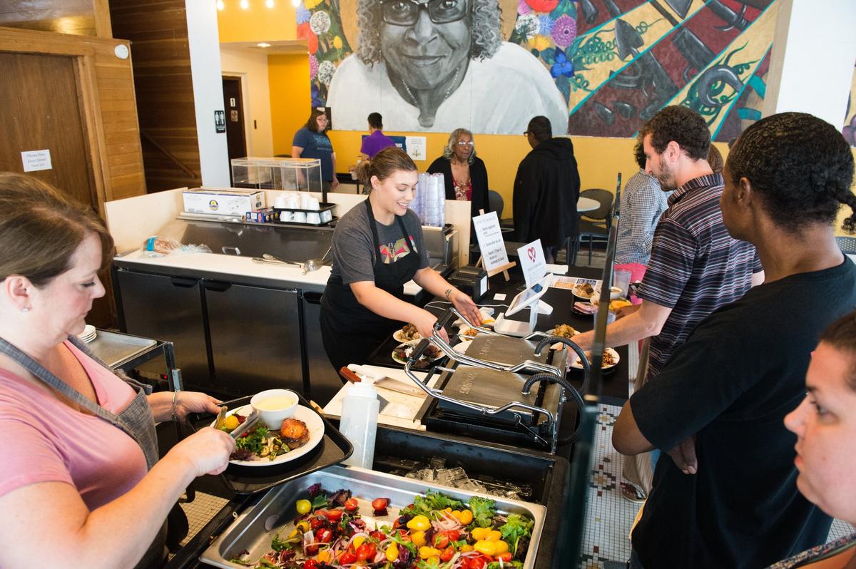 Thelma’s has 16 volunteer spots each weekday. Most volunteers work 90-minute shifts once a week or every other week and earn credit toward a meal.