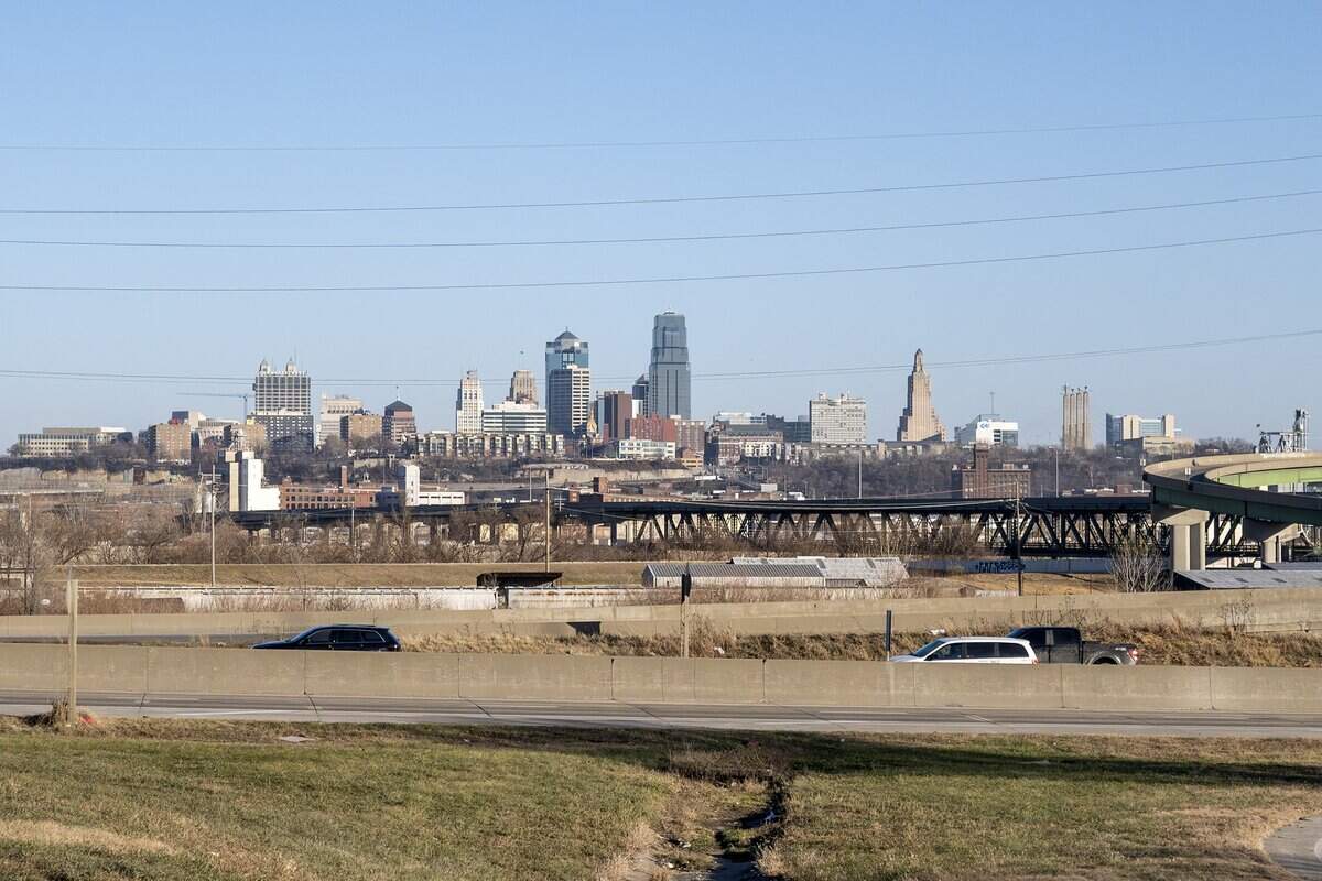 The downtown Kansas City skyline is pictured on Tuesday, Dec. 16, 2025.