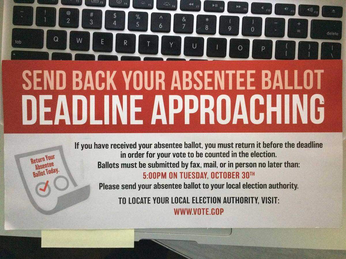 A mailer paid for by the Missouri Republican Party gives incorrect information about when absentee ballots are due.