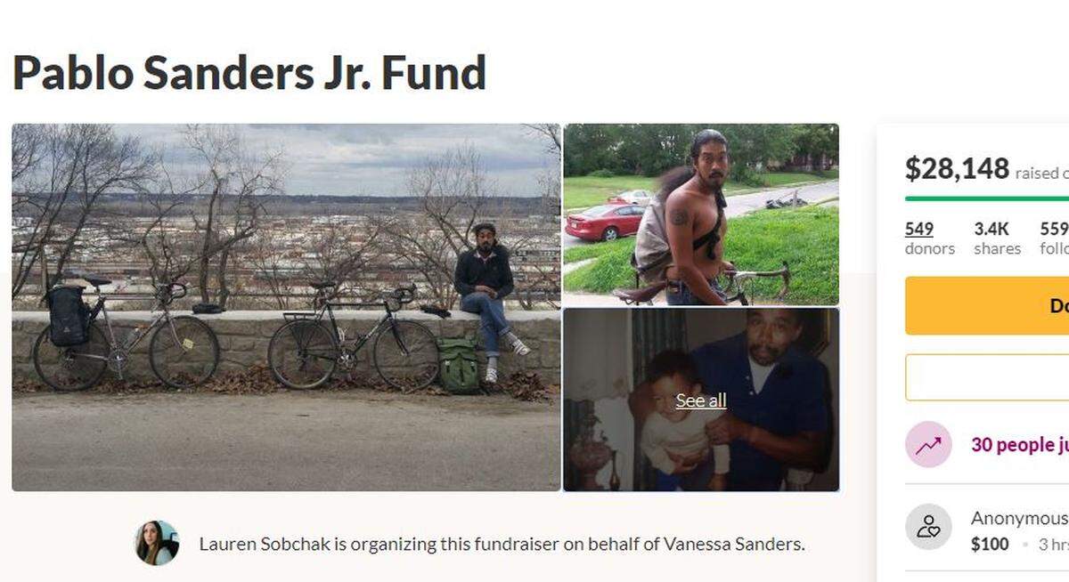 A GoFundMe page is raising money for the family of Pablo Sanders Jr., a cyclist who died after being hit by a car on Christmas Eve in Kansas City.