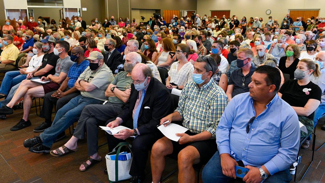 It was standing room only at a town hall on redistricting at the Matt Ross Community Center in Overland Park Thursday, Aug. 12, 2021. Kansas legislators scheduled 14 town halls across the state as part of a “listening tour” intended to get public input on the upcoming process of redistricting state and Congressional districts. This was their only Johnson County stop.