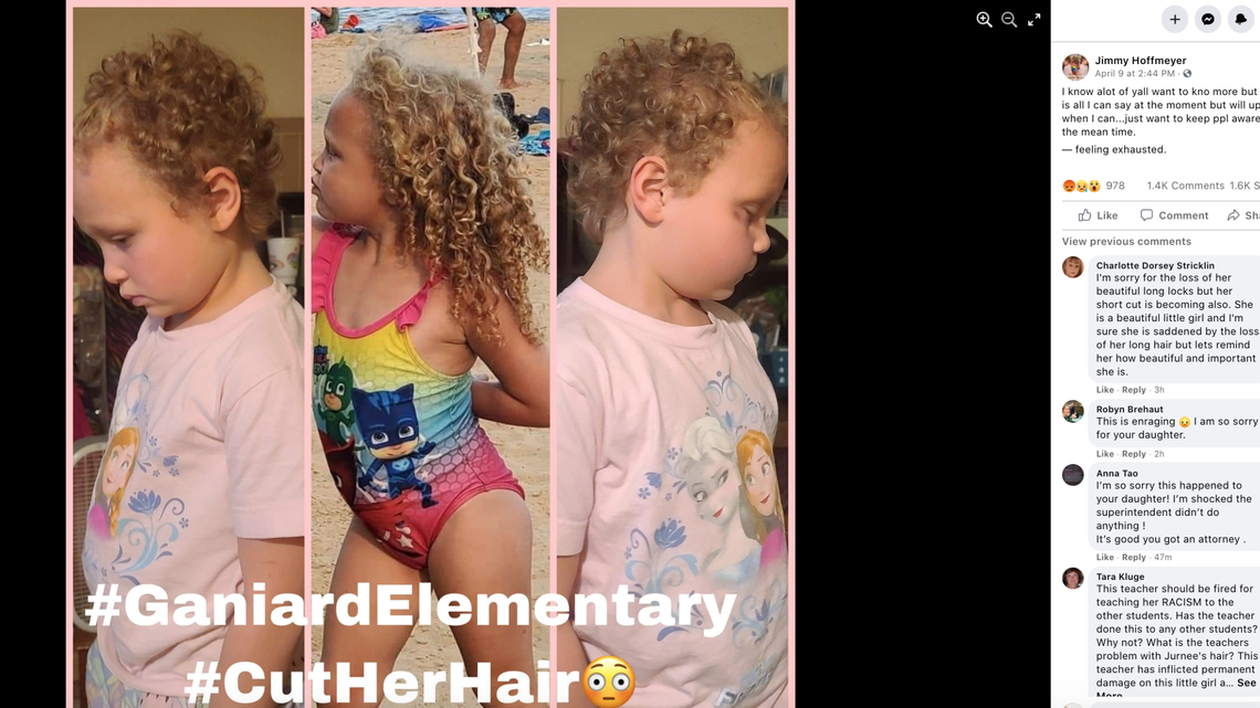 Jurnee Hoffmeyer’s dad said a classmate and Michigan school employee cut the 7-year-old girl’s hair without his permission.