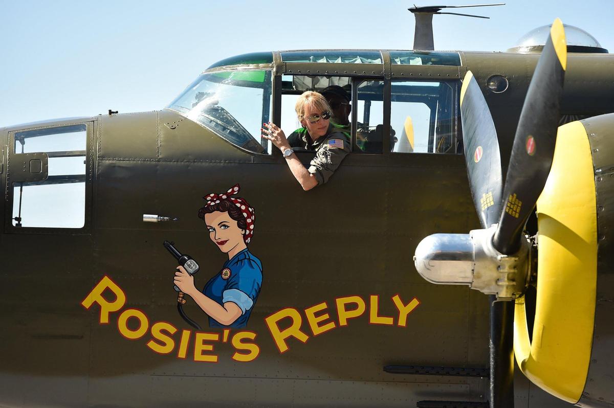 Rosie’s Reply, a B-25D bomber built at the North American Aviation plant in Fairfax, arrived at Charles B. Wheeler Downtown Airport Monday, Oct. 4, 2021, the first time it has been back to Kansas City, Kansas, since it flew out for World War II. Pilot Delane Buttacavoli will fly Rosie’s Reply over the Fairfax Festival Oct. 7.