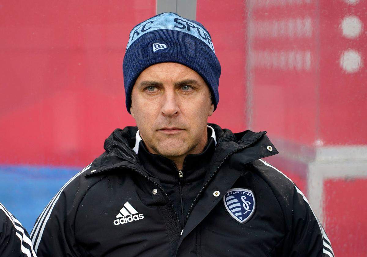 Sporting Kansas City assistant coach Kerry Zavagnin during the first half at Soldier Field in Chicago on March 19, 2022.
