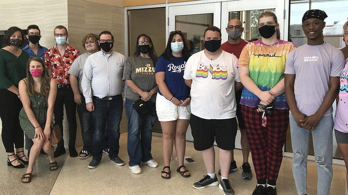 Supporters of a proposed ban on conversion therapy attended a Blue Springs City Council meeting. Aug. 2