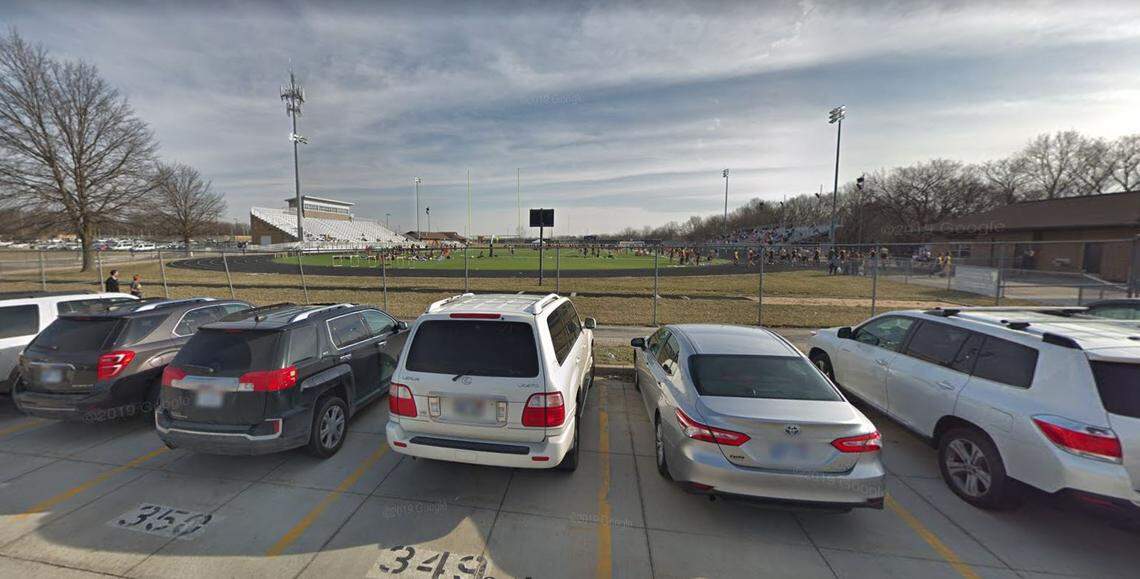 Vandals defaced the football stadium and press box at Blue Valley High School in Overland Park on Martin Luther King Jr. Day with graphic images and vulgar, racially offensive language, school officials said. This Google Maps Street View image of the stadium is from 2019.