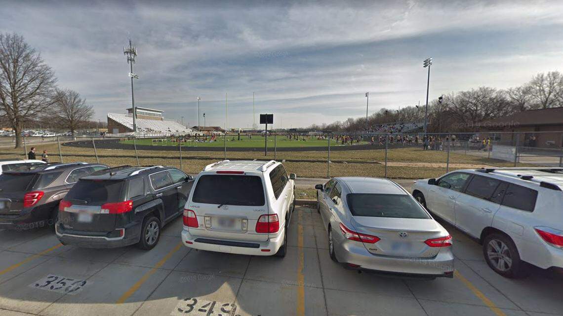 Vandals defaced the football stadium and press box at Blue Valley High School in Overland Park on Martin Luther King Jr. Day with graphic images and vulgar, racially offensive language, school officials said. This Google Maps Street View image of the stadium is from 2019.