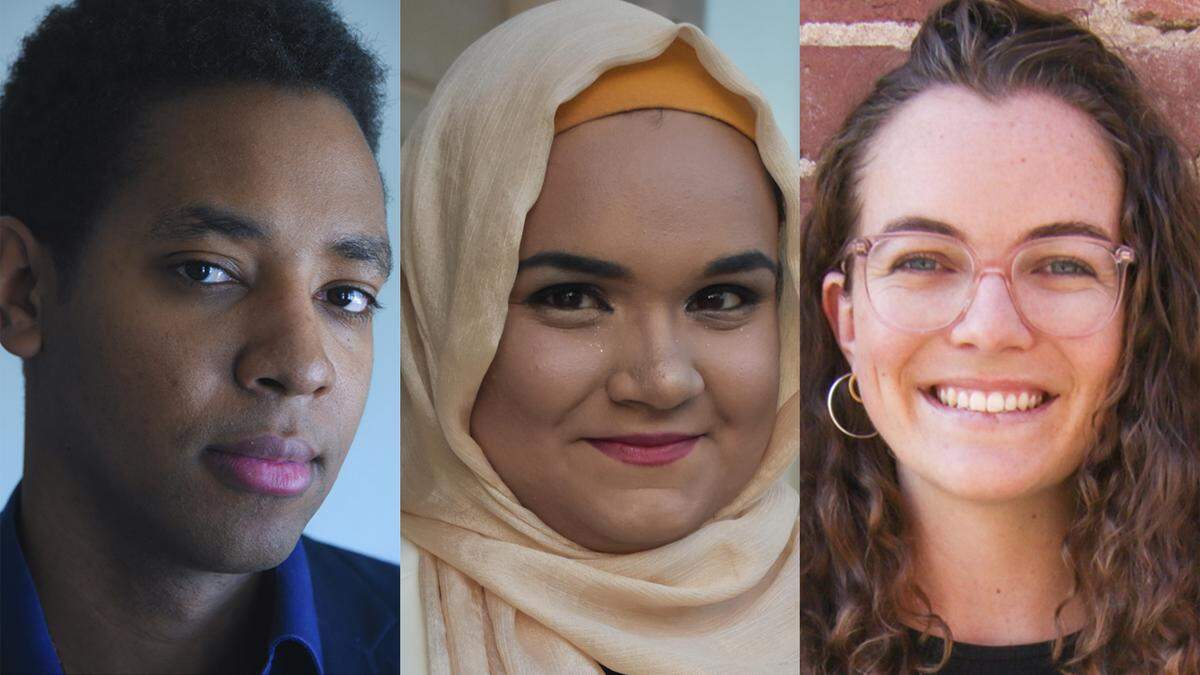 Jelani Gibson, left, Humera Lodhi and Kaitlin Washburn